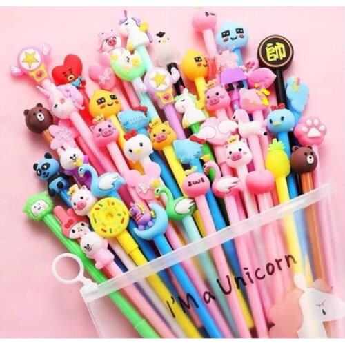 20Pcs/Set 0.5m Update Fashion Pen Random Styles Cartoon Cute Black Ink Pen Pencil Student Stationery Pencil Box/Bag School