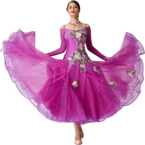 B-2047 High-end Ballroom Dance Dress mesh sleeve Standard Competition Costumes Performing Dress Customize Modern Smooth Dress