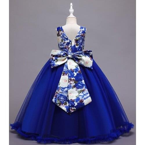 Big Bow Ball Gown Dress for Piano Performance Children Costume Clothes Teenager Girls Long Prom Dress for Birthday Kids Dresses