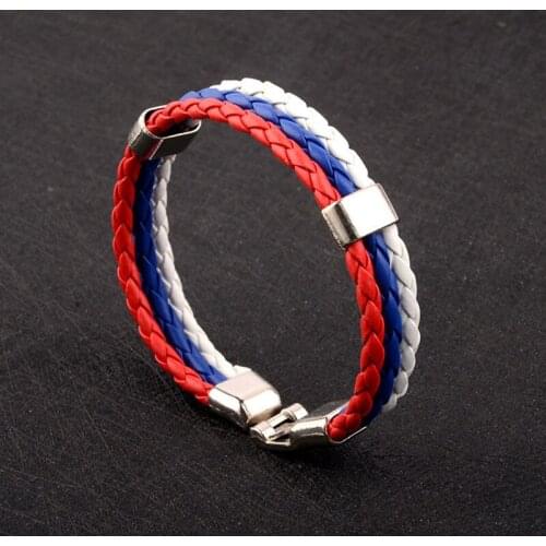 Fashion Russia Spain France Brazil Flag Leather Team Bracelet Men High Quality Football Fans Couples Gift Jewelry