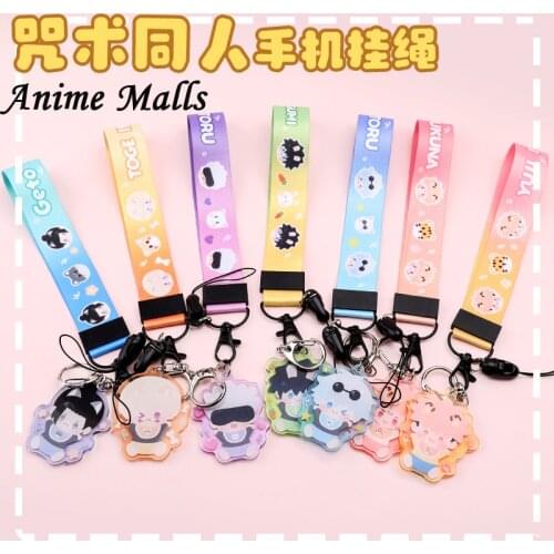 Anime Jujutsu Kaisen Lanyard Strap Keychain Cartoon Figure Satoru Yuji Itadori Streamer Bag Pendant Key Ring Boy Girl Collect