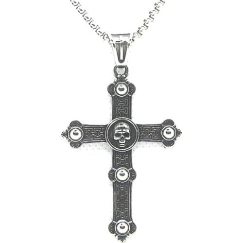Jesus Cross Pendant 316L Stainless Steel Gothic Biker Punk Skull Necklace 65cm Chain