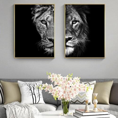 Black and White African Lion Canvas Paintings on the Wall Art Posters and Prints Animals Modular Pictures For Living Room Cuadro