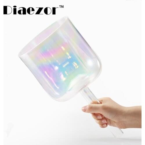 Diaezor 6 Inch Clear Chakra Cosmic Light Alchemy Magic Crystal Handle Singing Bowl for Meditation Sound Healing With Suede