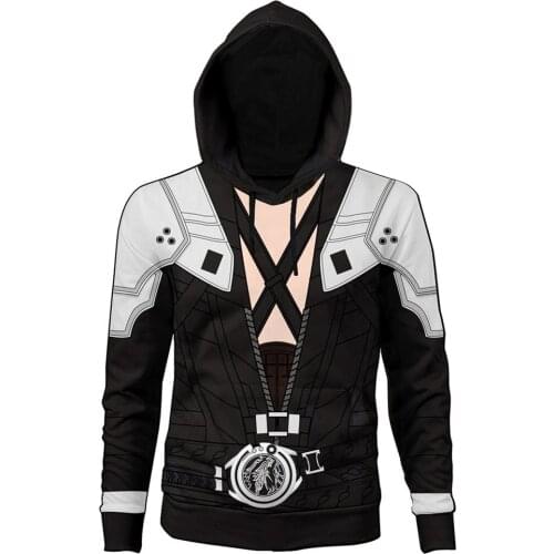 Final Fantasy VII Remake Sephiroth Cosplay Print Hoodie Tops Adult Hooded Sweatshirt Pullover