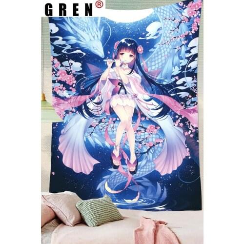 GREN Tapestry Japanese Anime Wall Manga Beautiful Strong Girls Tapestries Art Wall Hanging for Living Room Home Dorm Decor