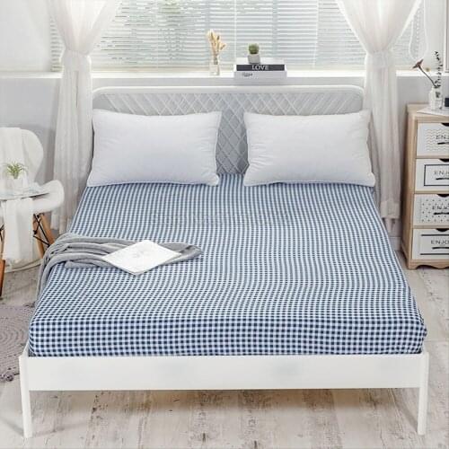 Blue Plaid Cotton Sheets for Bed Pillowcase Simplicity Bedding Fitted Sheet Bedspread Mattress Cover with Elastic Band Kids Gift