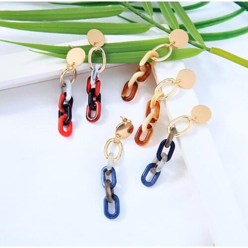Kissme Unique Multicolor Acrylic Link Chains Dangle Earrings For Women Gold Color Statement Earrings Fashion Jewelry Wholesale