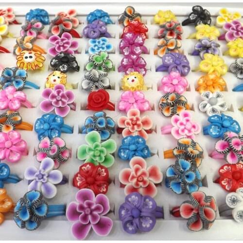 New Romantic 3D Designed Flower Clay Rings For Kids Mix Color Childrens Gift 50pcs/lot