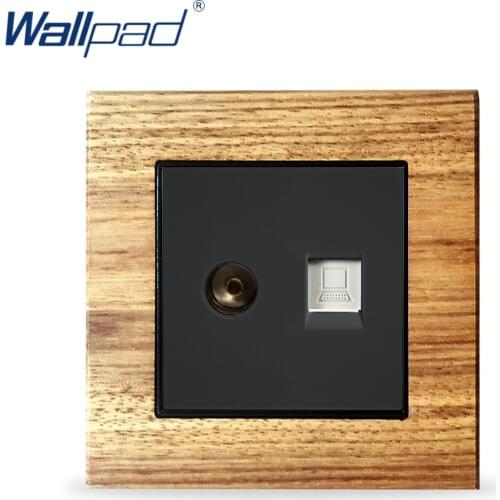 Computer Television Socket Ethernet RJ45 CAT6 Wallpad Luxury Wooden Panel Electric Wall TV & Data Socket Electrical