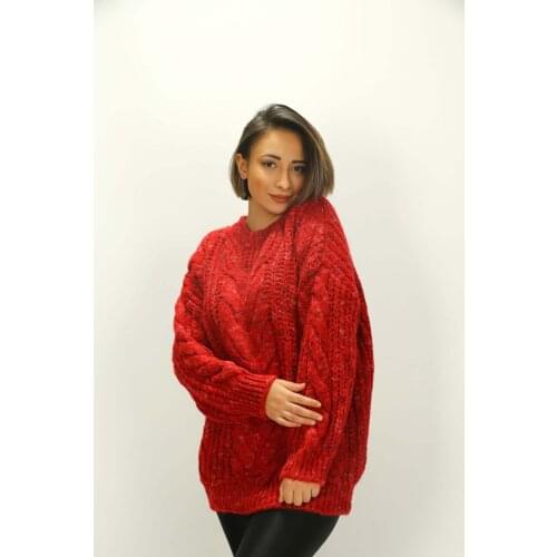 Red Knitwear Sweater womens clothing stylish elegant slim happy business woman working woman female student university differen