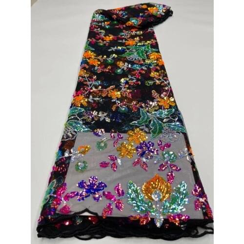 Colorful African Lace Fabric 2021 High Quality Sequins French Lace Fabric Sewing Nigerian Lace Fabrics For Wedding Dress J4882