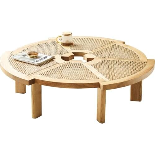 TT Nordic Solid Wood Rattan round Tea Table Creative Personality Rattan Small Tea Table B & B Rattan Furniture