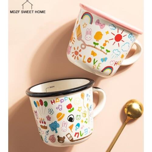 350ml Cartoon Curled Ceramic Milk Mug Handgrip Scale Cups Home Office Water Coffee Cup Creative Kitchen Drinkware Birthday Gift
