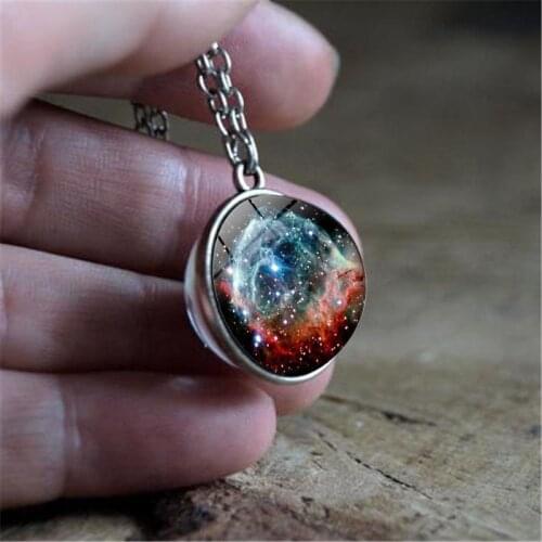KSRA Vintage Universe Galaxy Nebula Necklace For Women Men Female Glass Ball Pendant Necklace Sweater Chain Collier Jewelry New