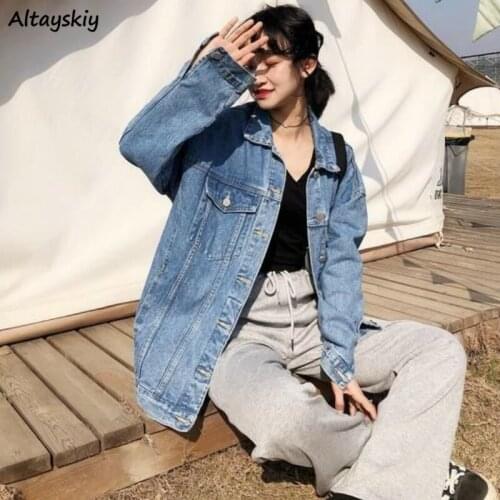 Denim Jackets Women Solid Vintage Spring Autumn Loose Trendy Korean Style Outwear Fashionable Womens Coats Retro All-match Tops