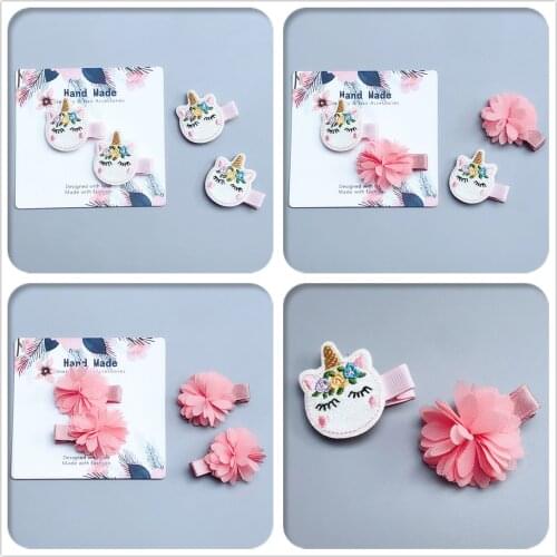 Boutique 15sets Fashion Glitter Embroidery Unicorn Hairpins Gauze Floral Hair Clips Princess Headwear Girls Hair Accessories