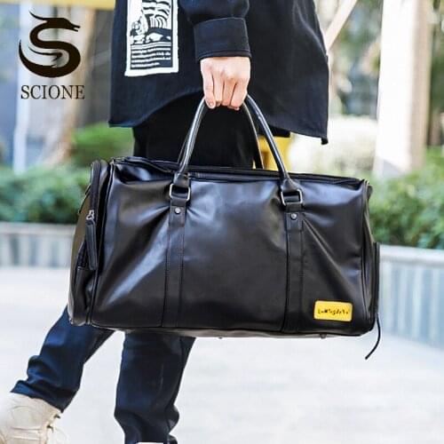 Men High Quality PU Leather Hand Luggage Travel Bag Fitness Gym Sports Shoulder Bags With Dry Wet Separation Shoes Pocket XA33M