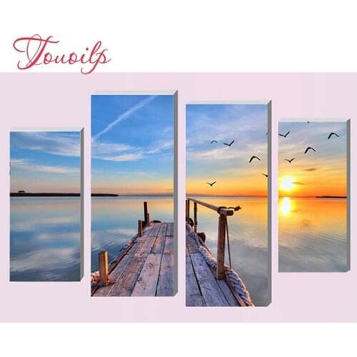 4pcs/set 5d Seagull sunset Diamond Painting Cross Stitch Pattern Diamond Embroidery Mosaic Full Drill Home Decor DIYPainting
