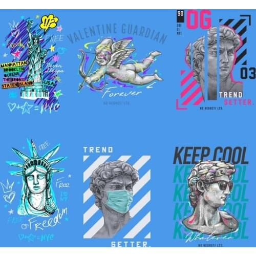 Statue of Liberty David Iron on Patches for Clothes Jackets Appliques Stripes Thermo Stickers on T Shirt Vinyl Heat Transfers