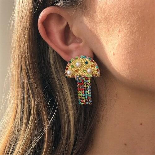 Creative Tassel Earrings Mushroom Cloud Irregular Geometric Earrings Full Rhinestone Metal Temperament Lady Earrings