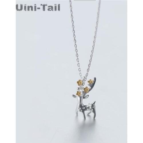 Uini-Tail new 925 sterling silver Christmas gift deer necklace Korean fashion tide flow sense cute deer pendant high quality