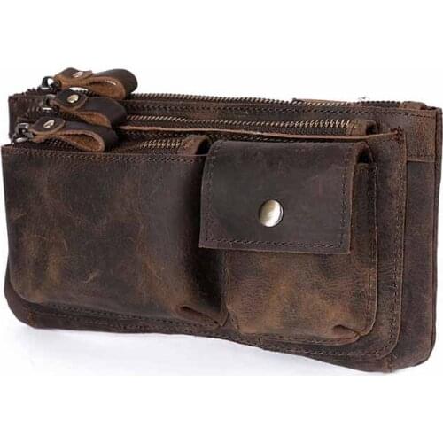 New Quality Leather men Casual Fashion Travel Waist Belt Bag Chest Pack Sling Bag Design Phone Cigarette Case Pouch Male 811-29