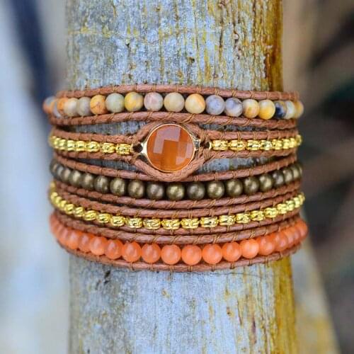 Bohemia New Non-leather Bracelet Natural Stone 5 Strand Wrap Bracelet Dropship