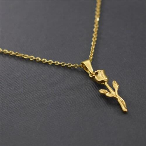 Gold Color Rose Flower Necklace Pendant Women Men Statement Jewelry Collier Femme Handmade Best Friends Birthday Gift