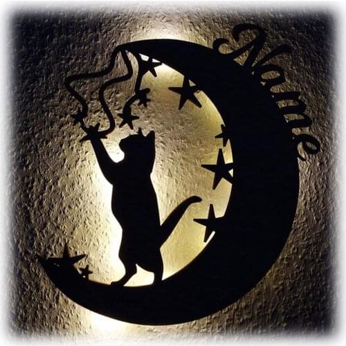 Personalized LED Wall Night Light Cat Star Moon Sign Light for Couples Baby Room Bedroom Decoration Custom Name Wooden Lamp