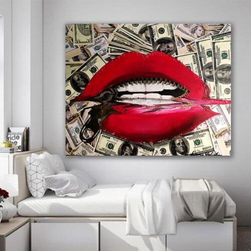 Fashion Sexy Lip with Money Wall Posters And Prints Wall Art Canvas Painting abstract Portrait Modern Home Decor Canvas Art