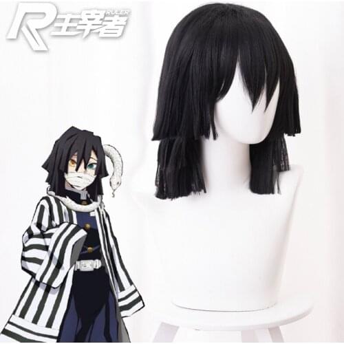 Wigs Prop! Demon Slayer:Kimetsu No Yaiba Iguro Obanai Cosplay Black Layered Modelling Short Hair Unisex Role Play Accessories