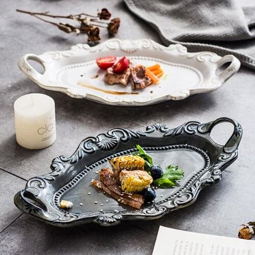 Retro The Tray Binaural Salad Dessert Box Western Food Dish Ceramic European Style Organizer Storage Sushi Cake Ou Plate