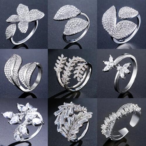 Luxury AAA Cubic Zirconia Micro Pave Open Rings Setting Flower Ring For Women Ladies Girls Rose Gold Color Finger Bague CR2034L