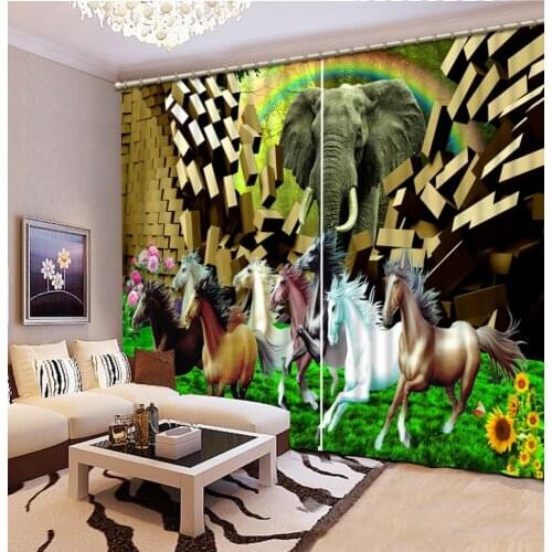 Luxury Blackout 3D Window Curtains For Living Room Bedroom elephant curtains brick curtain
