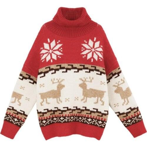 Christmas Sweater Turtleneck pullover Thick women Sweaters 2019 Autumn Winter New Snowflake Elk deer Korean Loose Top clothes