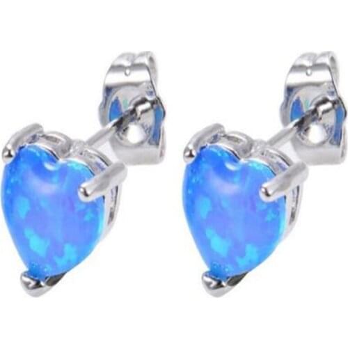 Romantic Style Silver Plated Alloy Love Heart 2 Colors Opalite Opal Stud Earrings Fashion Jewelry