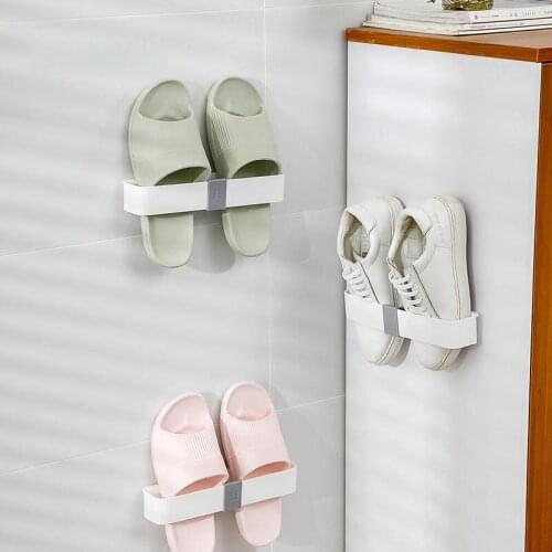 Bathroom Slippers Rack Free Perforation Wall-mounted Toilet Rack Hook Storage Folding Shoes Storage Rack Space Saving