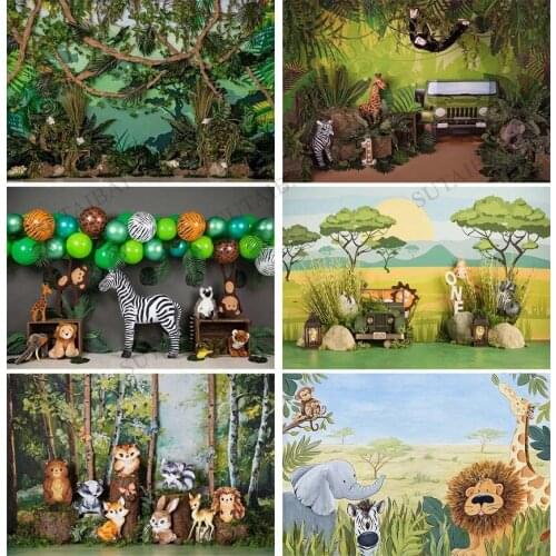 Safari Theme Party Backdrop Jungle Animals Birthday Background for Photo Booth Wild One Kids Birthday Party Supplies Photocall