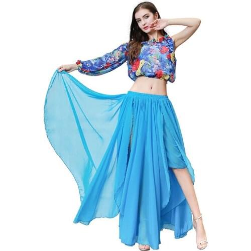 Women Belly Dance Costume Set 2 Piece Long Chiffon Skirt Bellydance Dancer Practice Dance Wear Dancer Teamwear 2 Split Dancewear