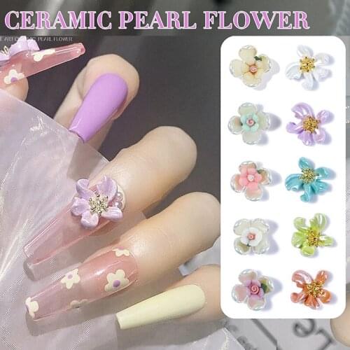 1PC Colorful CERAMIC PEARL FLOWER Decorationsail Art Rhinestones Decoration Pixie Ornaments DIY Manicure Accessories