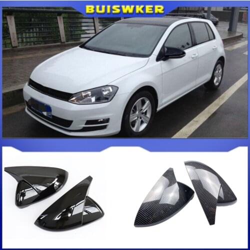 2 pieces For VW Golf MK7 7.5 GTI 7 7R Mirror Covers Caps RearView Mirror Case Cover Carbon Look Bright Black Matte Chrome Cover