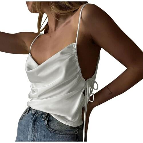 2021 Fashion Women Sexy Top Cute Basic Sleeveless Backless Solid Color Camisole Tank Bandage Stylish Ladies Party Sun-tops חולצו