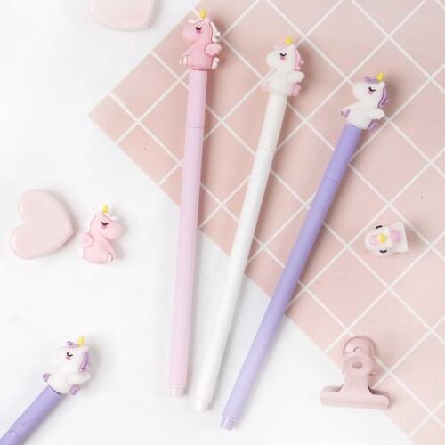 3 pcs/lot Colorful Unicorn Cartoon Black 0.5mm Gel Pen Signature Pen Escolar Papelaria School Office Supply Promotional Gift