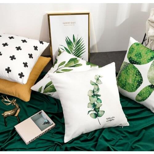 45x45cm Modern simple ins wind linen green plant digital printing pillowcase home sofa decorative cushion cover