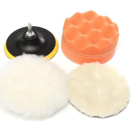 6Pcs/Set Wool Buffing Sponge Pad 5 Inch Car Polishing Pad Kit Auto Buffing Waxing With M10 Drill Adaptor For Car Cleaning Tools