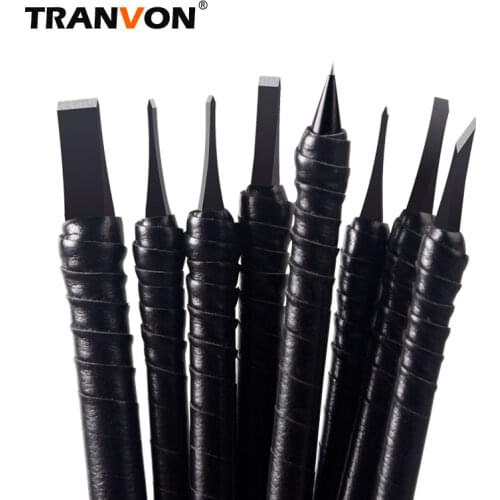 TRANVON 8/10pcs Stone Carving Knife Wood Carving Chisels Knife Tungsten Steel Woodworking Set Rubber Stamps Hand Tools
