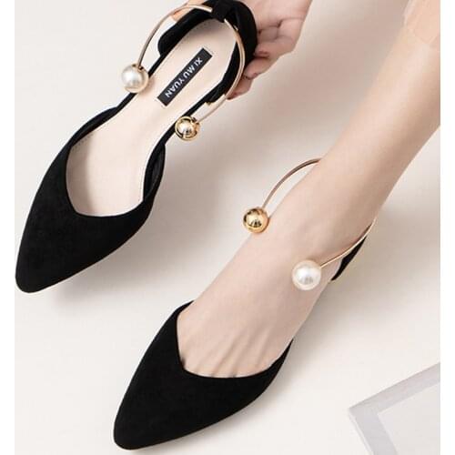 Pearl Ring solid pointed toe flock ballet flats woman loafers shallow slip on shoes women party metal low heels ballerina femme