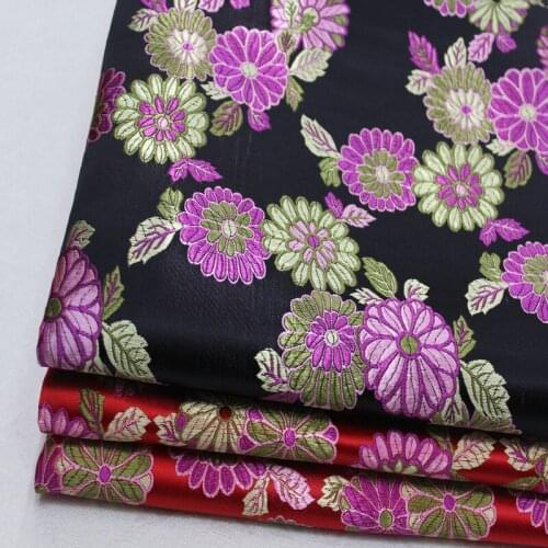 CF561 Red/Black Fabric Purple Florals Jacquard Brocade Chinese Wedding Fabric Chinese Brides Dress Clothes Patchwork Fabric