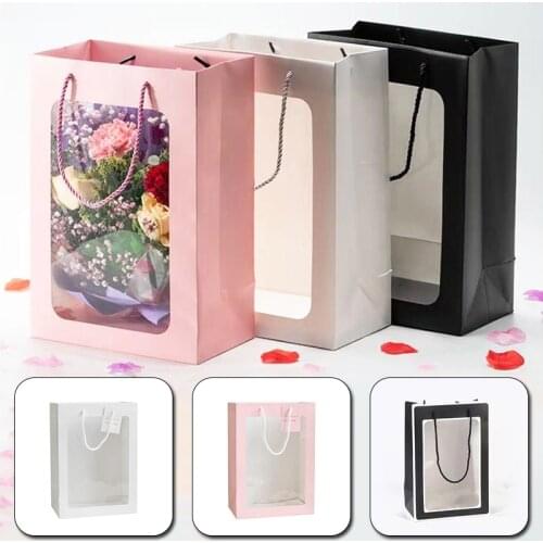 Flower Handbags Transparent Bouquet Gift Bag Gift Tote Bag Kraft Paper Bags For Wedding Birthday Festival Gifts Packaging Bag